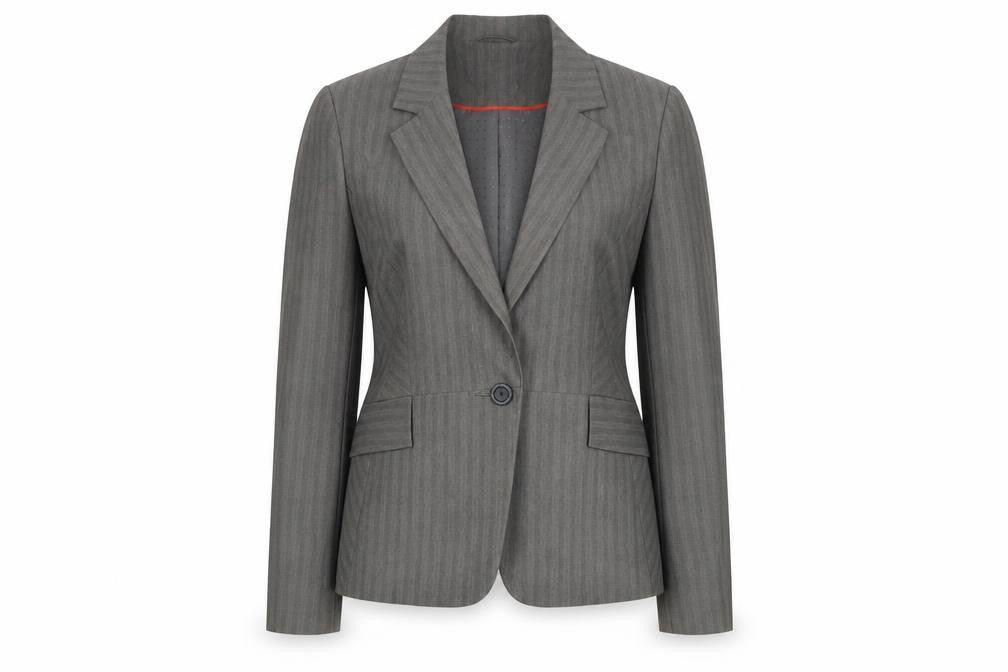 Dunnes Women Grey Pinstripe Single-Breasted Blazer Size 14 Medium