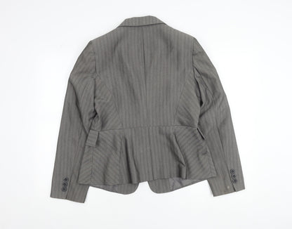 Close-up detail of Dunnes Women Grey Pinstripe Single-Breasted Blazer, size 14, Medium