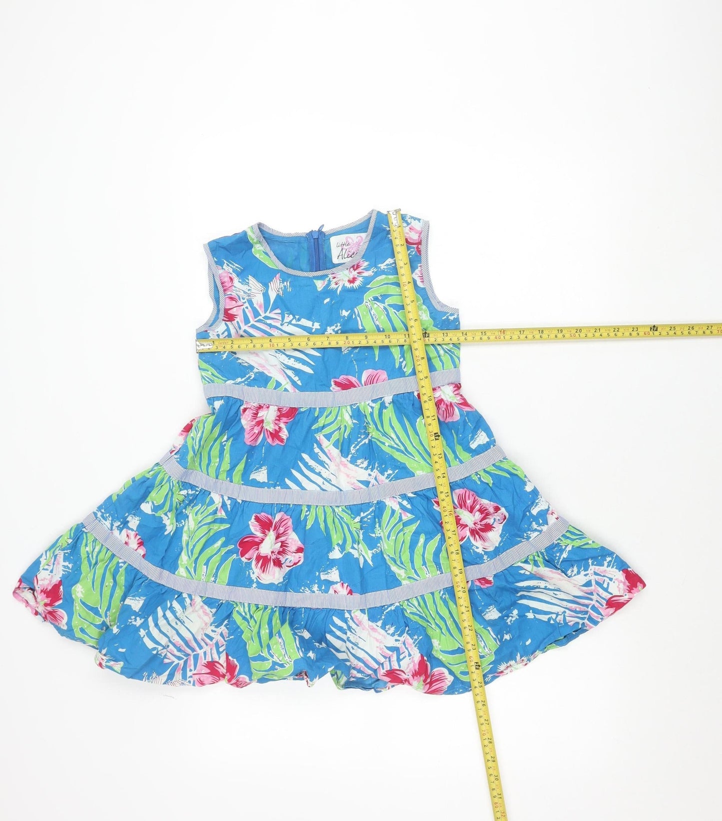 Little Alice Girls Blue Floral Cotton Fit & Flare Summer Dress 9 Years