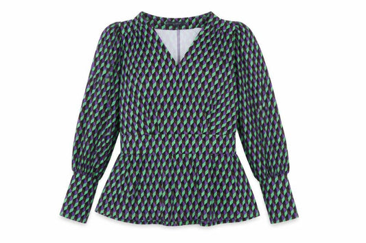 Front view of Lennon Courtney Women's Multicoloured Geometric Peplum Blouse, size 10