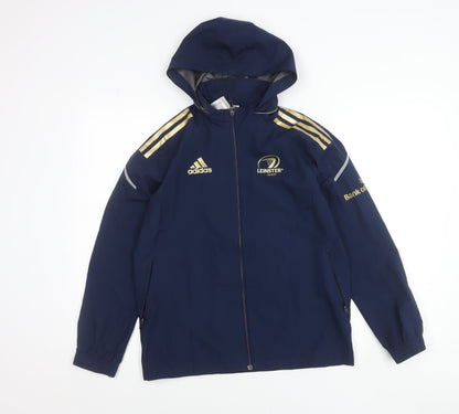 Front view of Adidas boys’ navy leinster rugby hooded windbreaker jacket 11-12 years