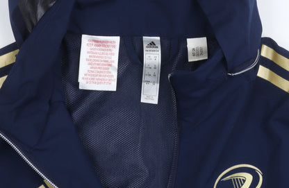 Close-up detail of Adidas boys’ navy leinster rugby hooded windbreaker jacket 11-12 years