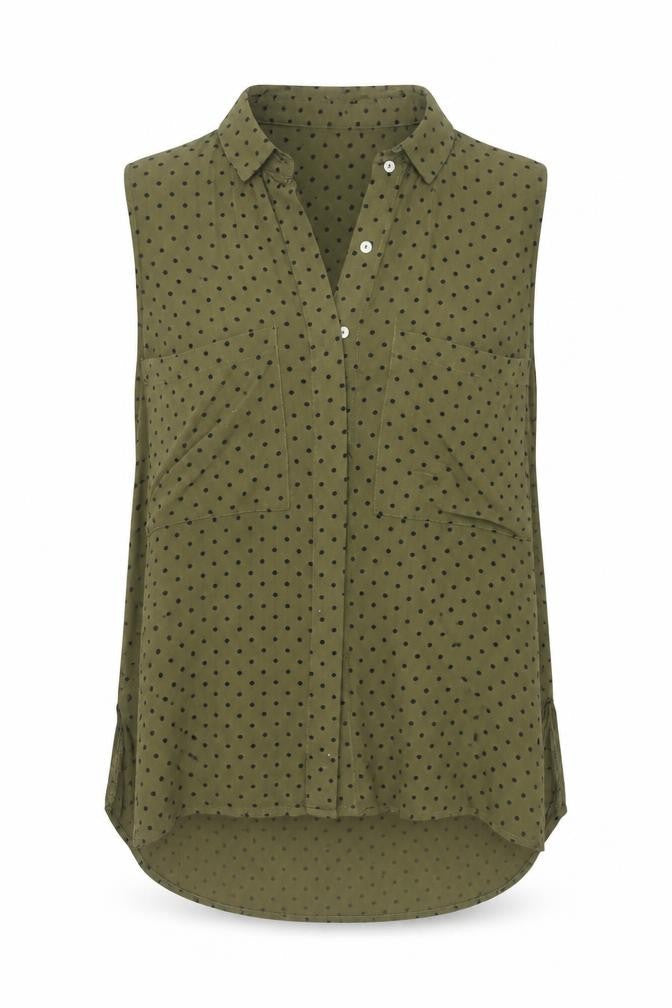 Stradivarius Womens Green Polka Dot Sleeveless Blouse Size L
