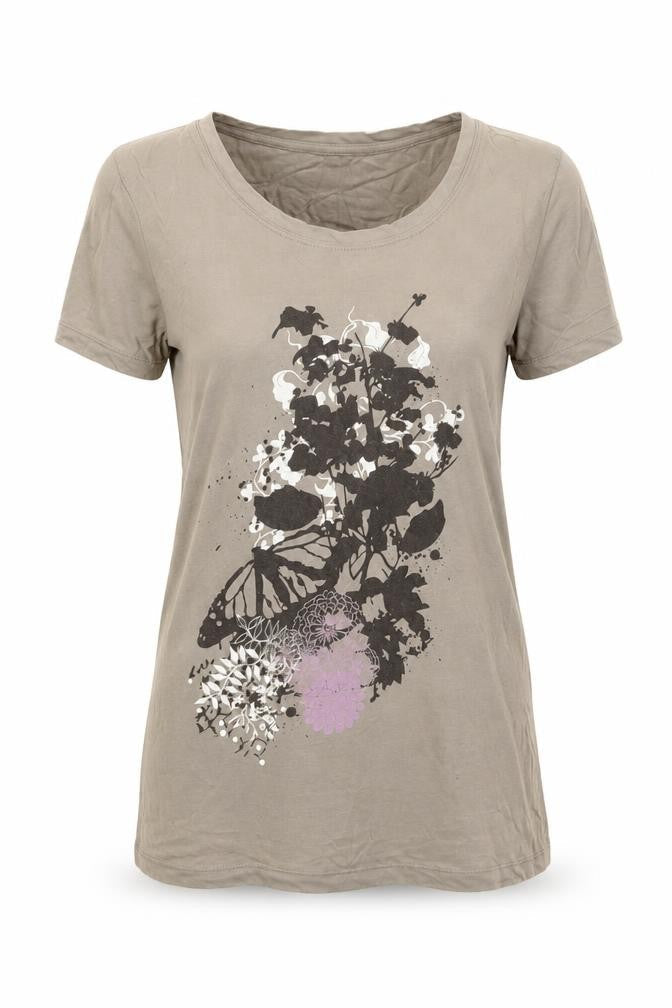 Vero Moda Women's Beige Floral Butterfly Print T-Shirt XL Short Sleeve
