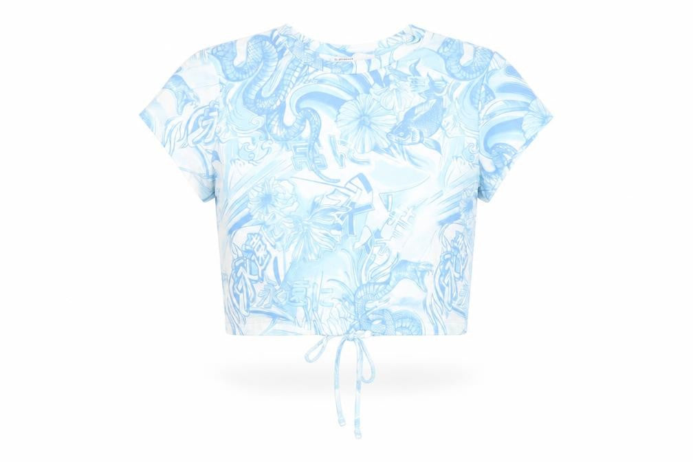 Bershka Women Blue Cropped Anime Print T-Shirt Size 8