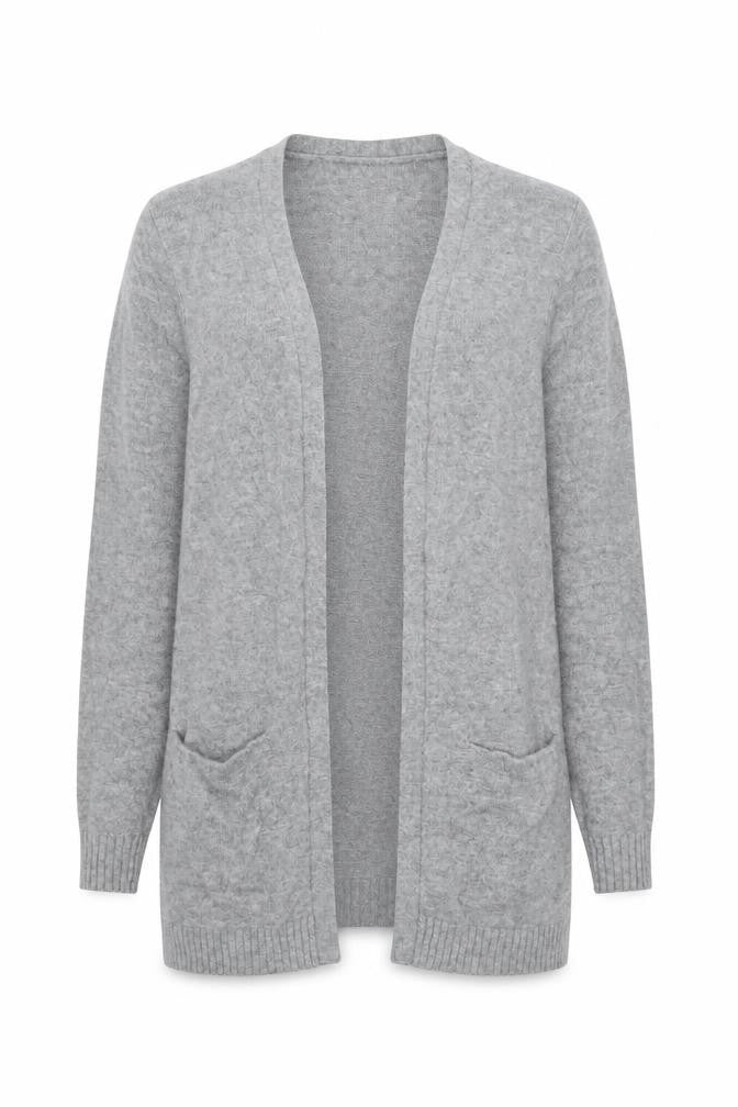 Vila Women’s Grey Knit Open Cardigan Size S Viscose Blend