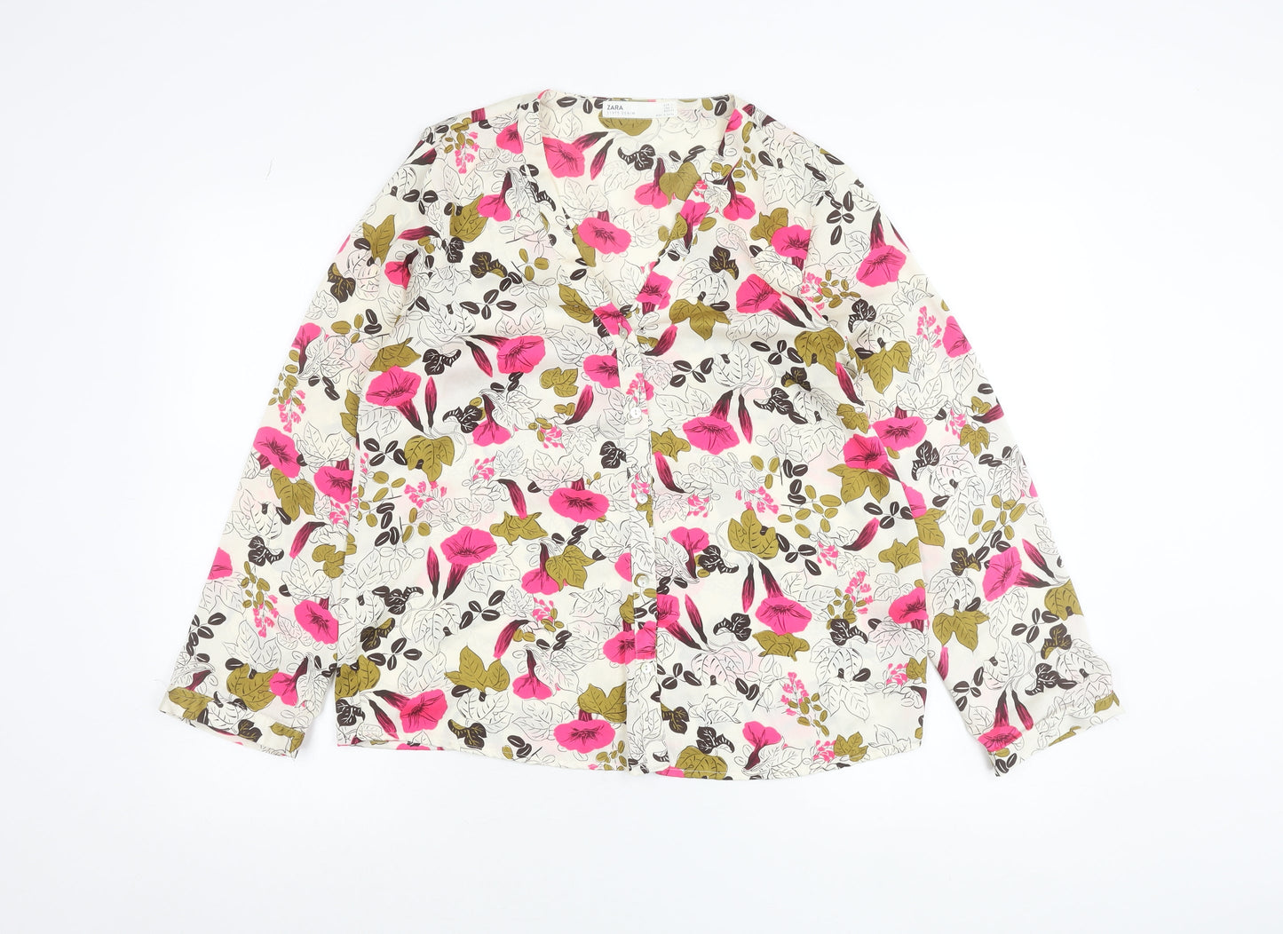 Zara Women Multicoloured Floral Long Sleeve Button-Up Blouse Size 14