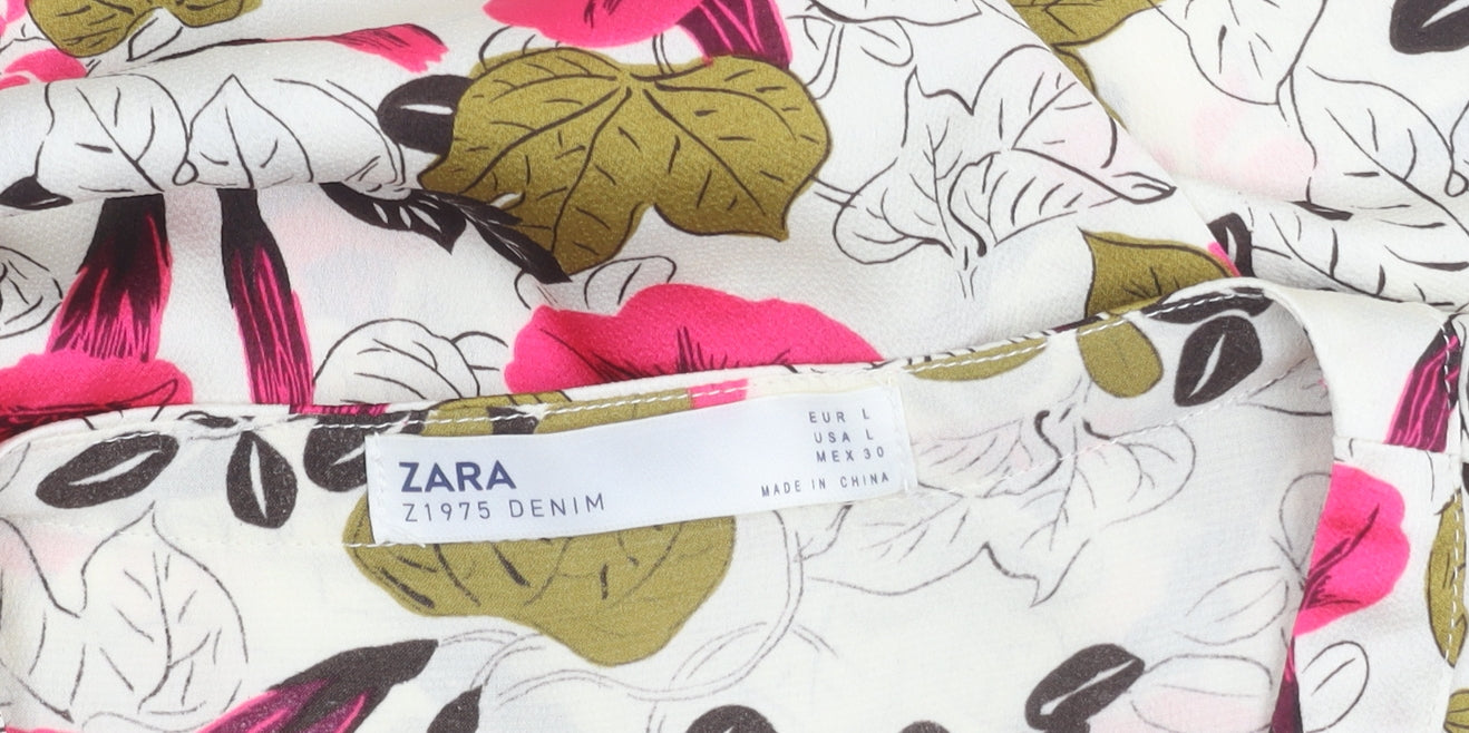 Zara Women Multicoloured Floral Long Sleeve Button-Up Blouse Size 14