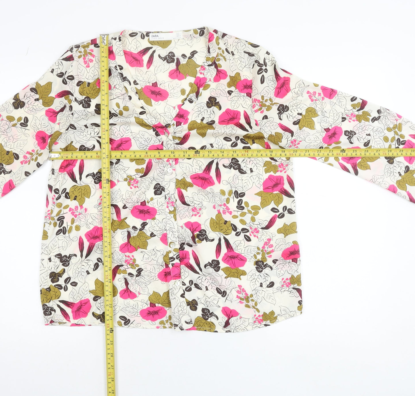 Zara Women Multicoloured Floral Long Sleeve Button-Up Blouse Size 14