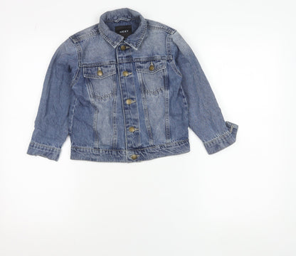 Front view of Next girls’ blue denim jacket 5 years button up classic style