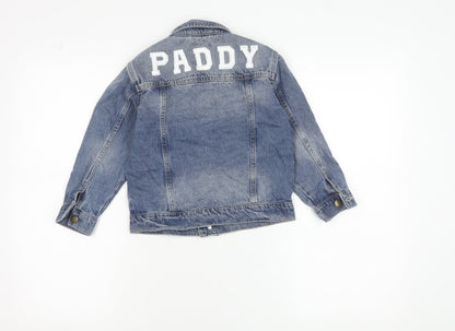 Back view of Next girls’ blue denim jacket 5 years button up classic style