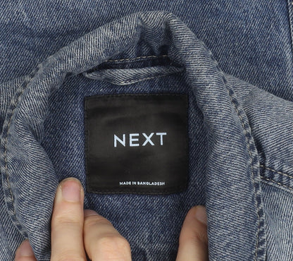 Close-up detail of Next girls’ blue denim jacket 5 years button up classic style