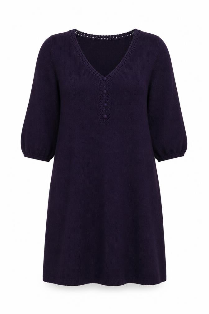 RJR.John Rocha Women Purple Knit Mini Dress Size 14 A-Line 3/4 Sleeve