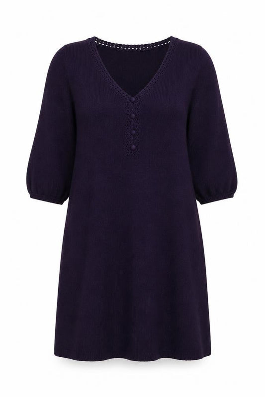 RJR.John Rocha Women Purple Knit Mini Dress Size 14 A-Line 3/4 Sleeve