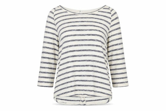 FatFace Women Blue Stripe 3/4 Sleeve Boat Neck Top Size 12