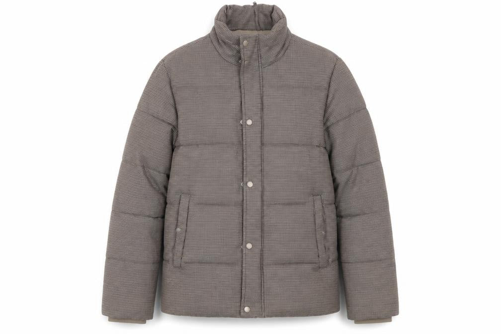 Topman Men's Brown Houndstooth Puffer Jacket Size S Regular Fit