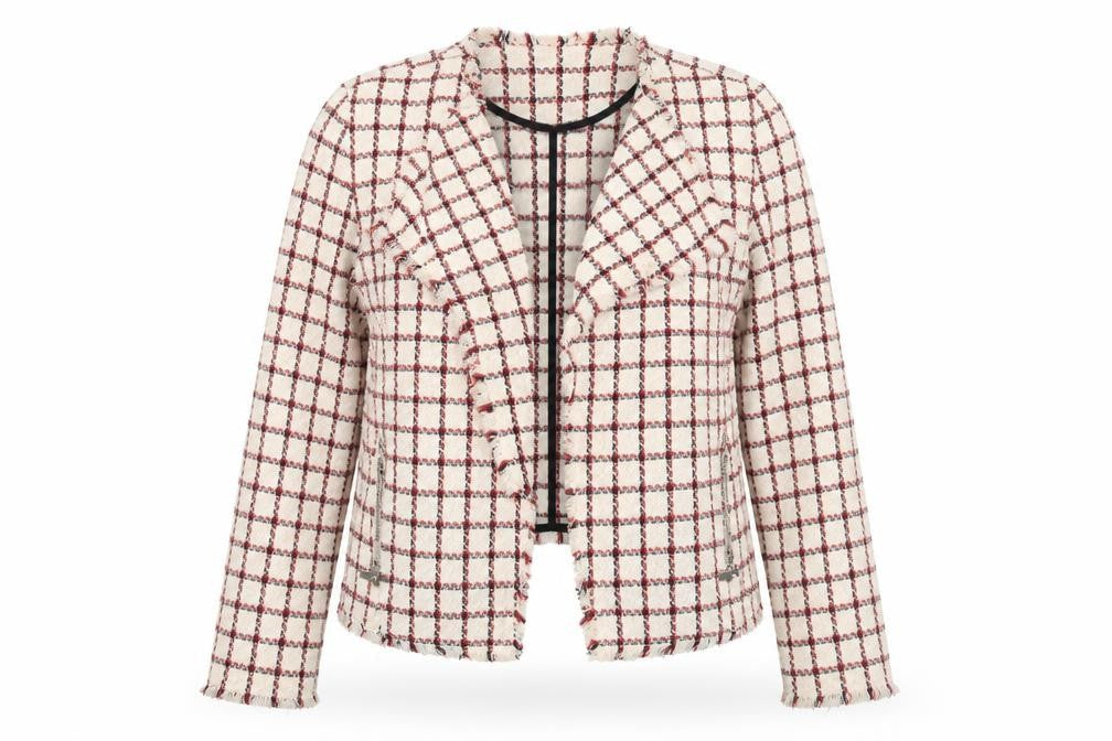 Zara Basic Women Beige Check Tweed Blazer Jacket Size 12