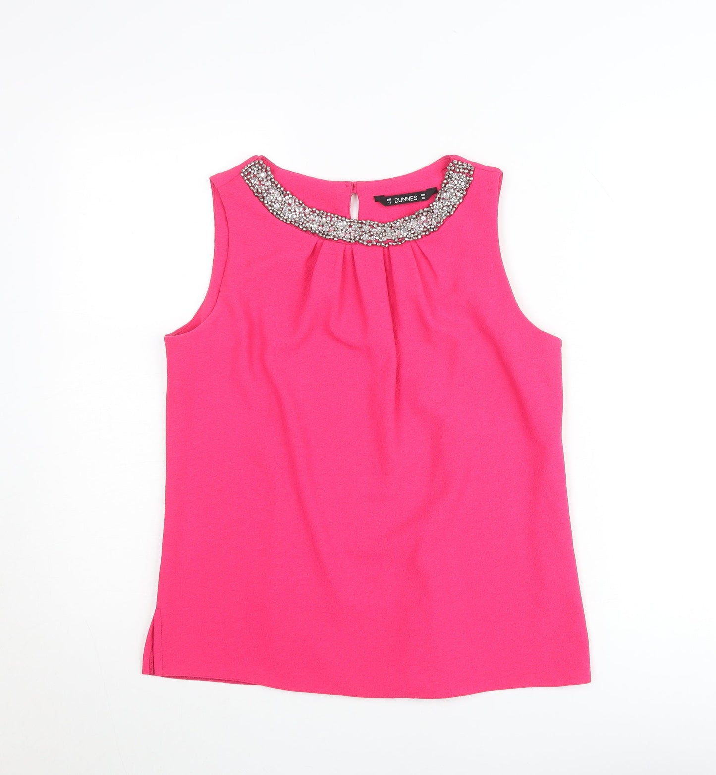 Dunnes Women’s Pink Beaded Neck Sleeveless Blouse Size 12