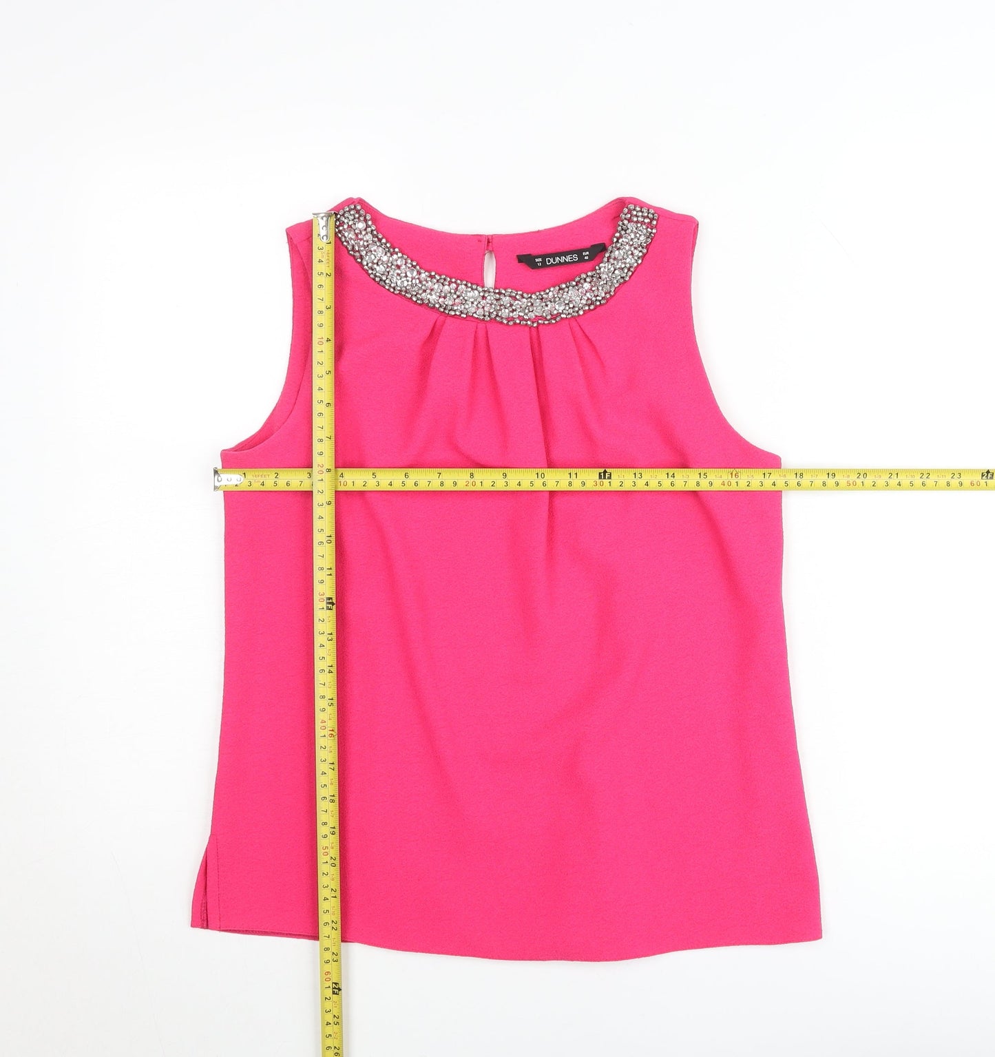 Dunnes Women’s Pink Beaded Neck Sleeveless Blouse Size 12