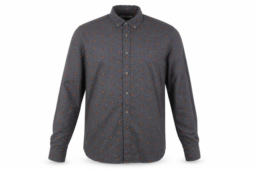 Mango Man Grey Slim Fit Dog Print Cotton Button-Up Shirt Size M