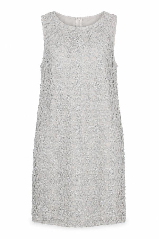 Oasis Women Silver Lace Shift Dress Size 8 Sleeveless Formal Cocktail