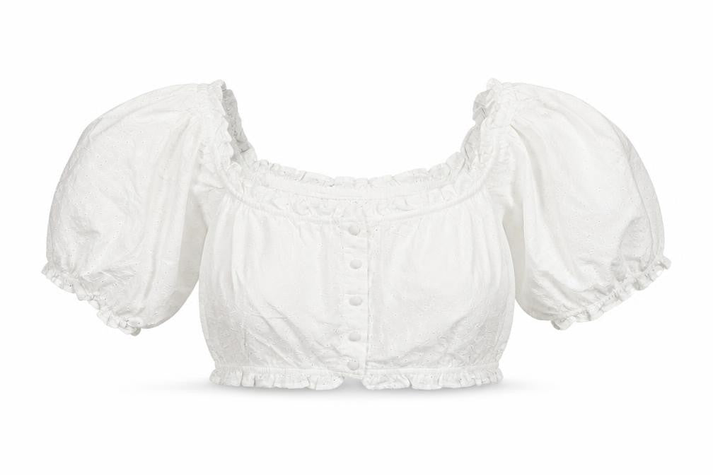 Brave Soul Women’s White Cropped Puff Sleeve Cotton Blouse Size L