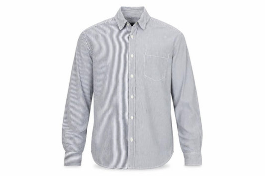 French Connection Men's Blue Striped Regular Fit Cotton Button-Up Shirt M