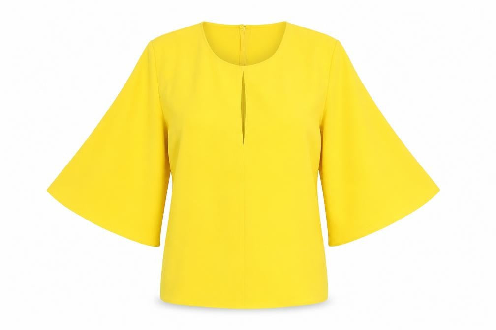 Zara Womens Yellow Wrap Blouse S Flared 3/4 Sleeve Bow Tie