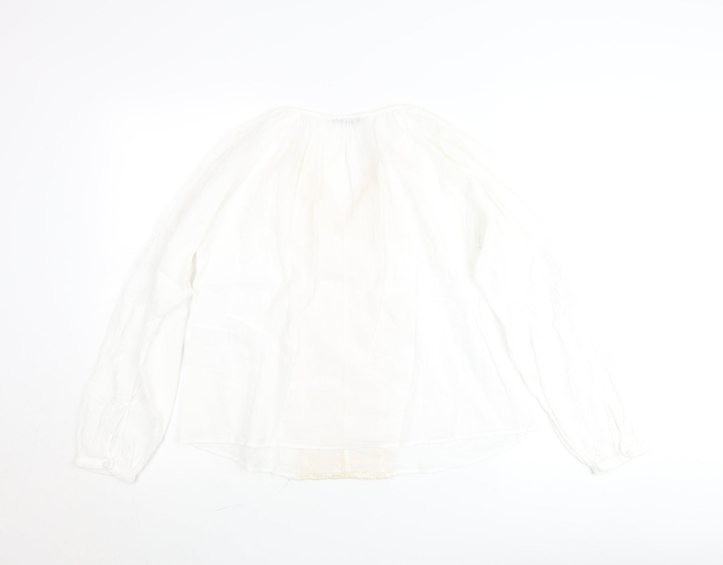 Zara Women’s Ivory Cotton Lace V-Neck Boho Blouse Size 10
