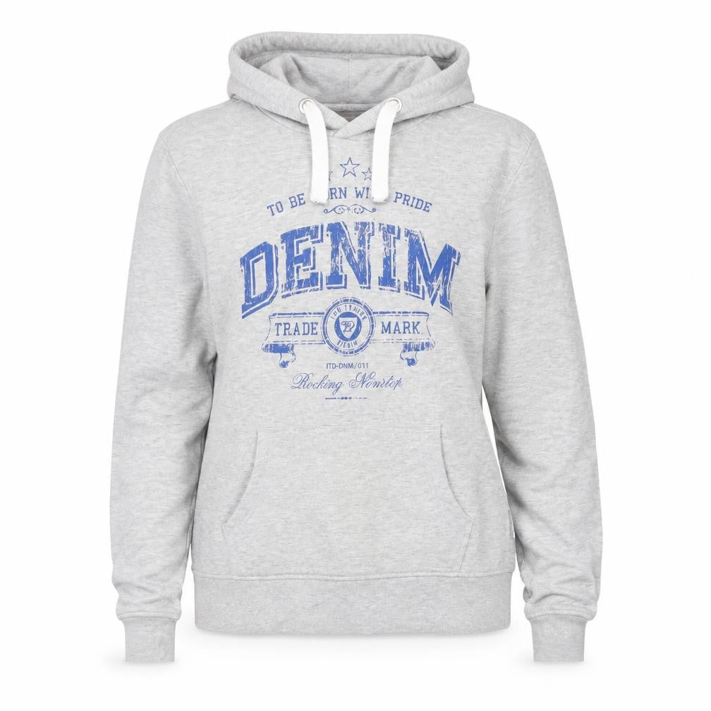 Denim Grey Hoodie Women's M Pullover Graphic Print Cotton Blend
