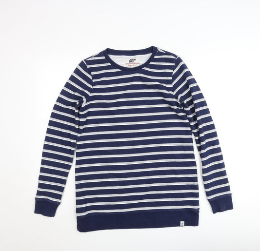 Lands' End Women Navy Blue Stripe Pullover Sweatshirt XS