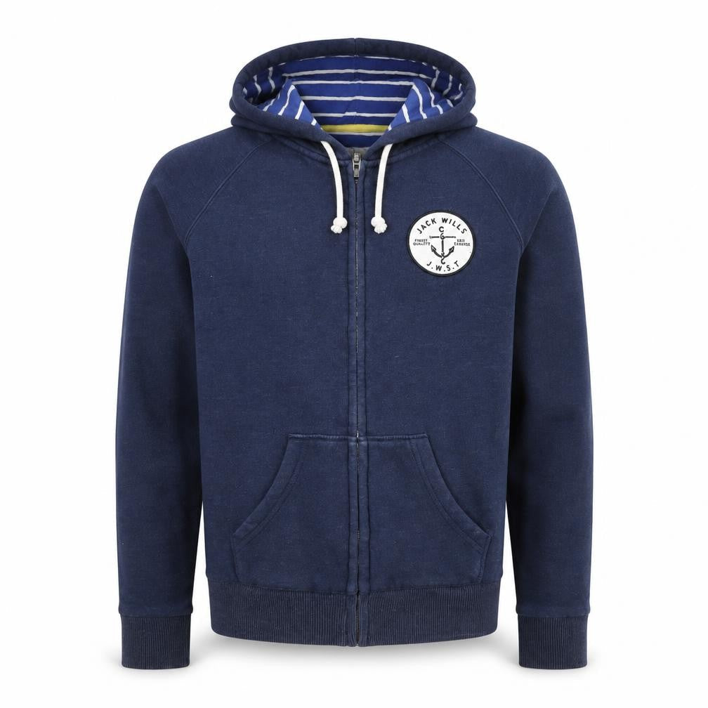 Jack Wills Mens Blue L Hooded Full Zip Jersey Jacket