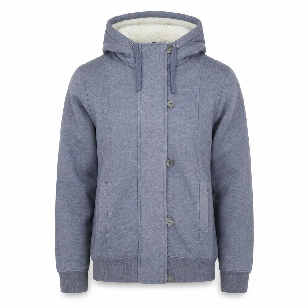 House Men's Blue Hooded Lined Button Jacket Size M Cotton Blend