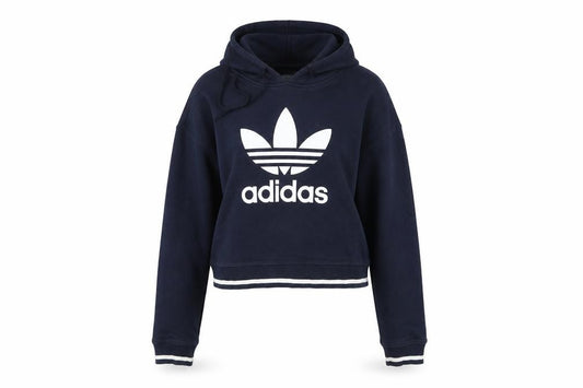 Adidas Women Navy Blue Cropped Hoodie Long Sleeve Pullover