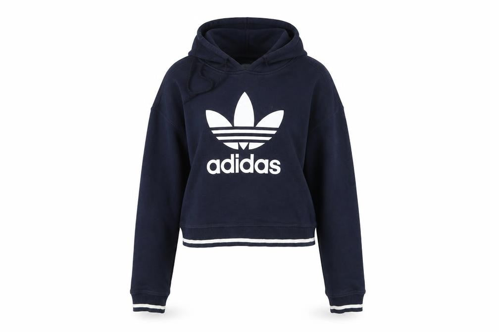 Adidas Women Navy Blue Cropped Hoodie Long Sleeve Pullover