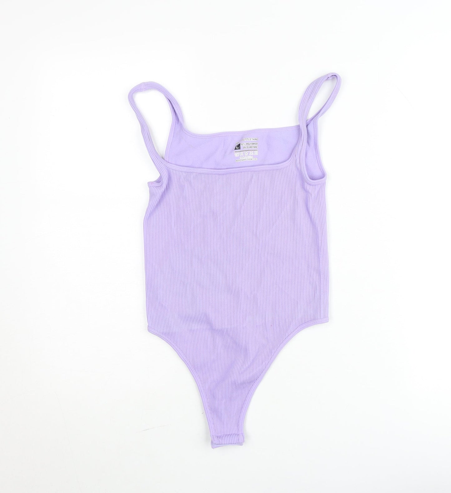 PrettyLittleThing Womens Lilac Ribbed Bodysuit Size L, Stretch Fit