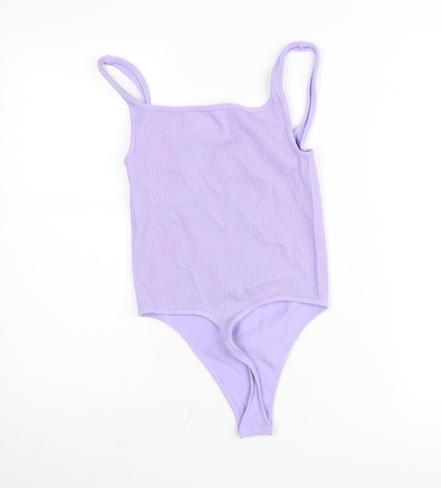PrettyLittleThing Womens Lilac Ribbed Bodysuit Size L, Stretch Fit