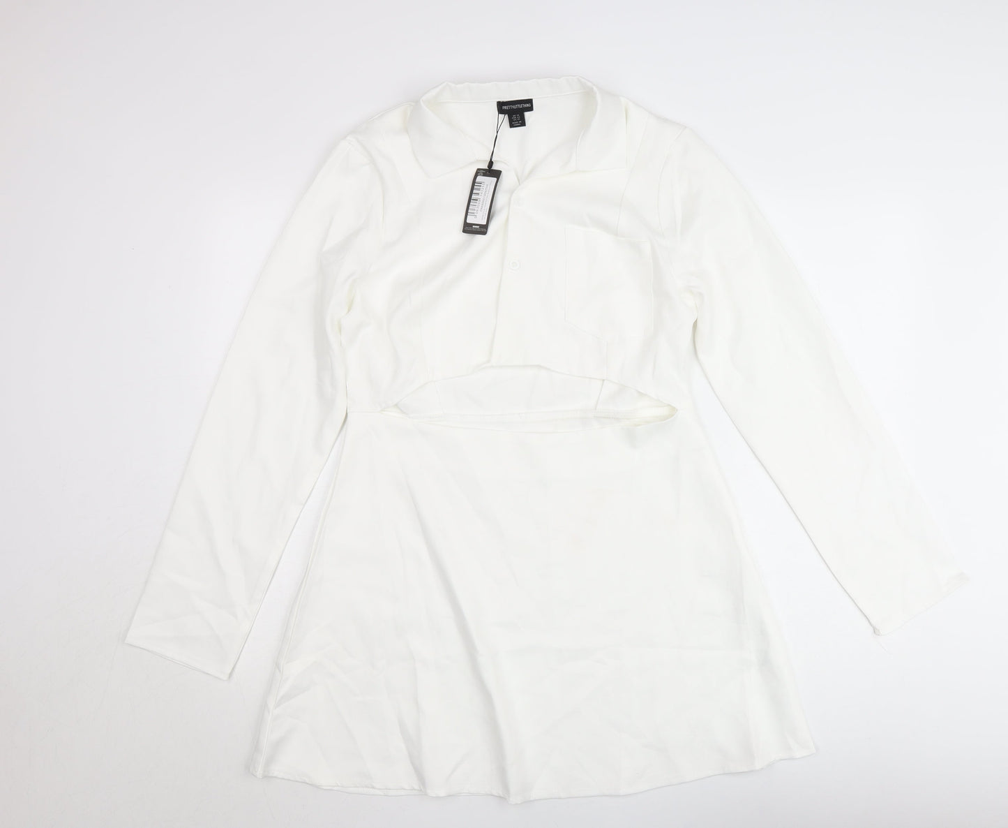 PrettyLittleThing Women’s White Collared Cut Out Shirt Dress Size 14