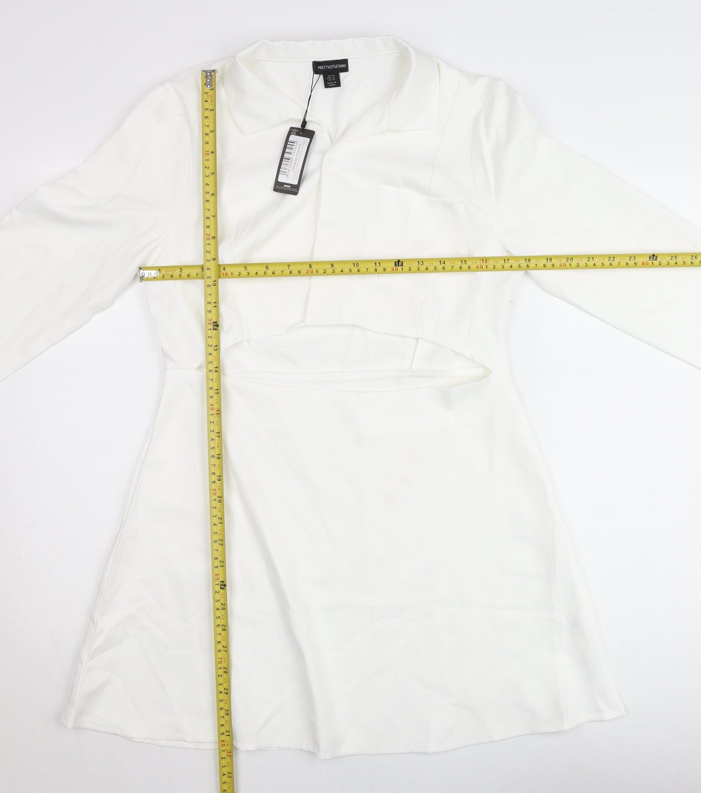 PrettyLittleThing Women’s White Collared Cut Out Shirt Dress Size 14