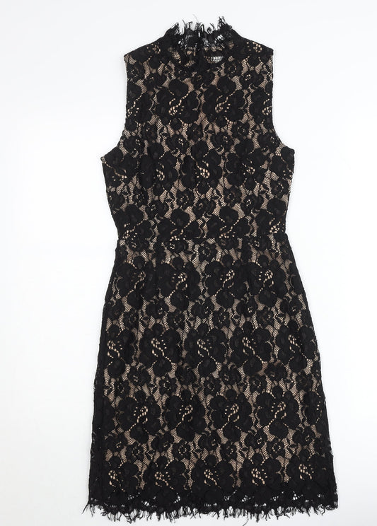 Oh My Love London Women's Black Lace Sheath Sleeveless Knee Length Dress Size S