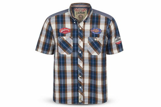 Tokyo Laundry Men’s Blue Checked Short Sleeve Button-Up Shirt Medium