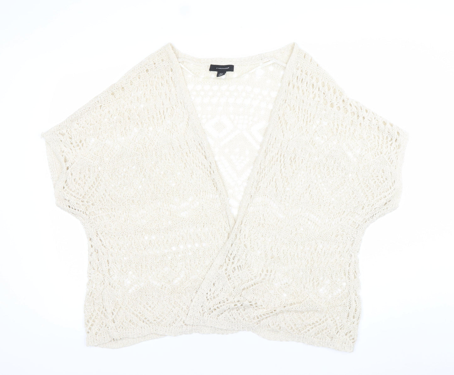 Atmosphere Womens Ivory M/L Crochet Open-Knit Short Sleeve Shrug