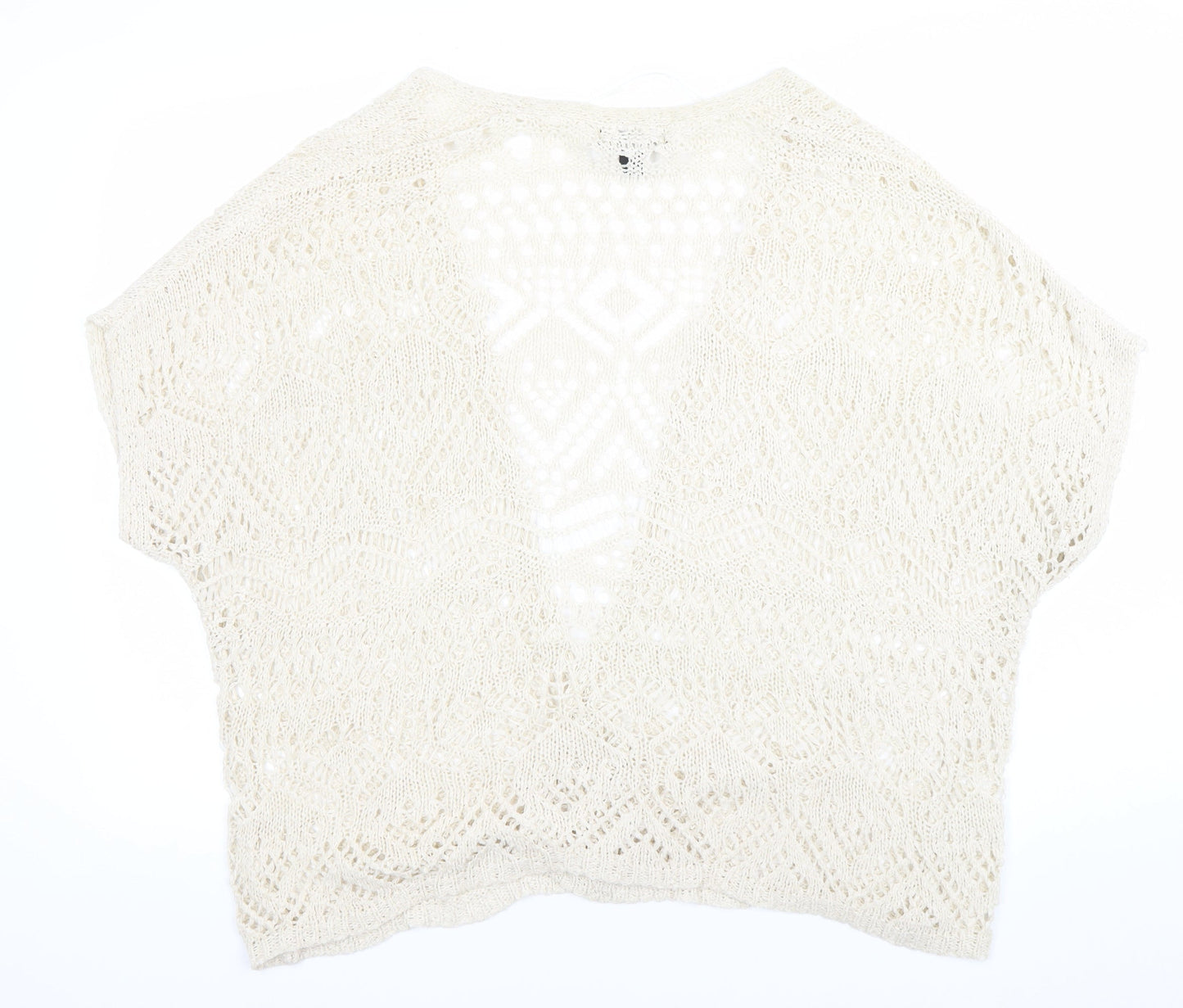 Atmosphere Womens Ivory M/L Crochet Open-Knit Short Sleeve Shrug
