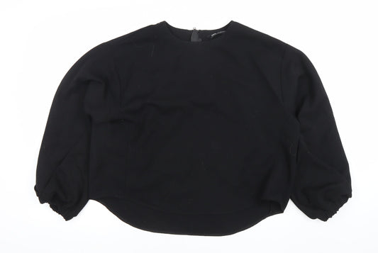 Zara Women Black Crew Neck Long Sleeve Blouse Size 12