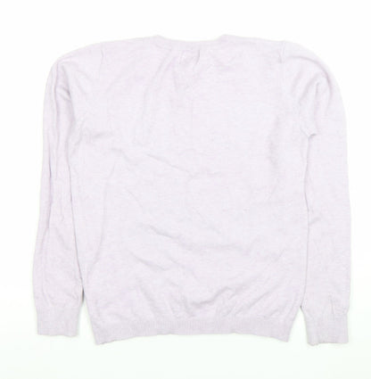 Close-up detail of Object Women's Purple Wool Blend Crew Neck Jumper, size S