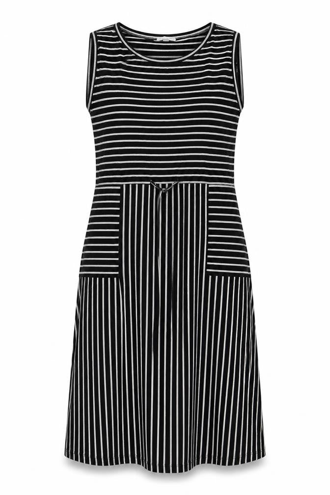 Warehouse Women’s Black White Striped Sleeveless Jersey A-Line Dress UK 12