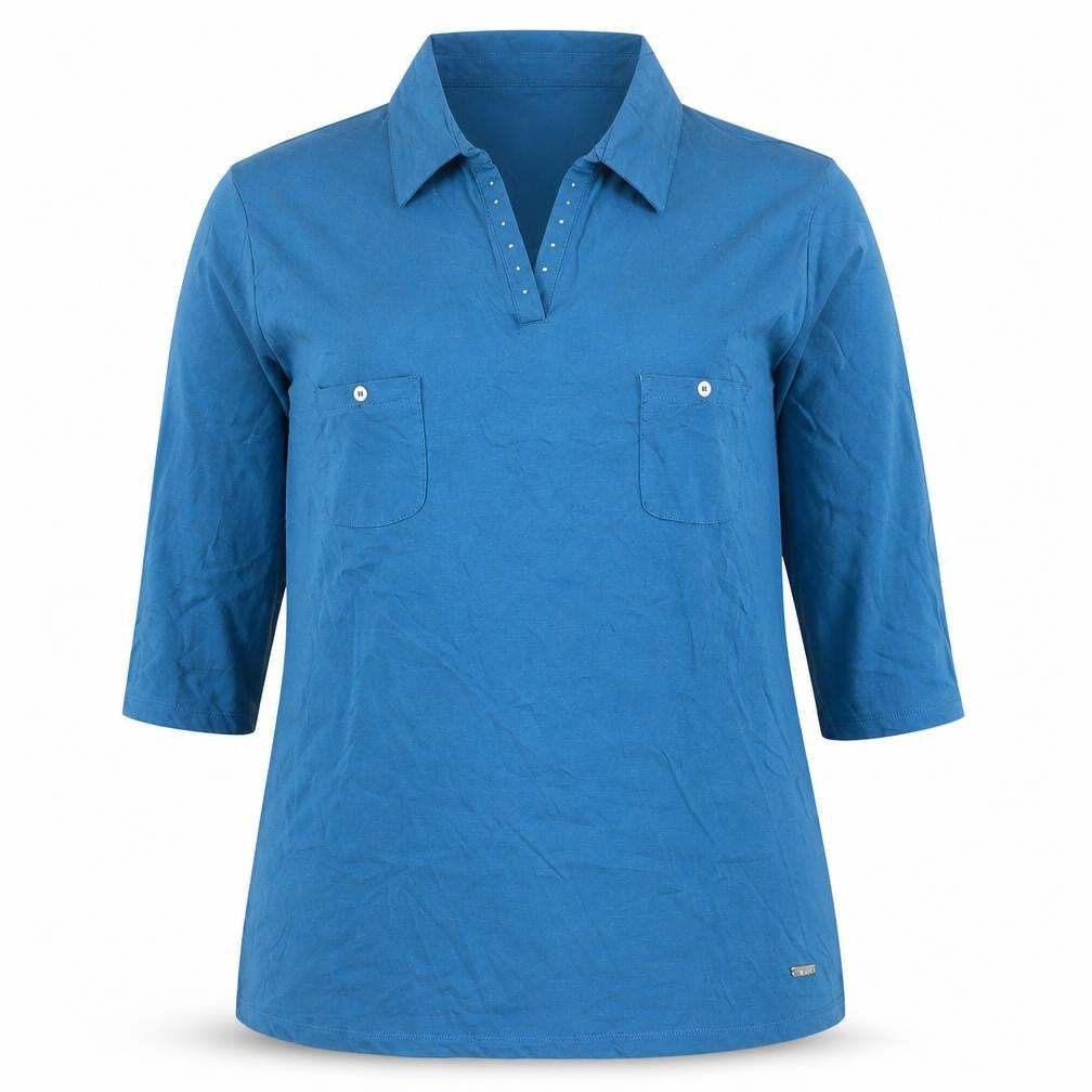 Paco Boutique Women Blue Size 18 Polo Shirt 3/4 Sleeve Cotton