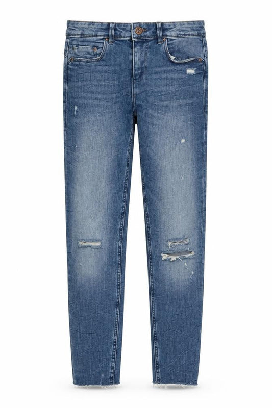 Zara Women's Blue Distressed Skinny Jeans M Mid Rise Stretch Denim