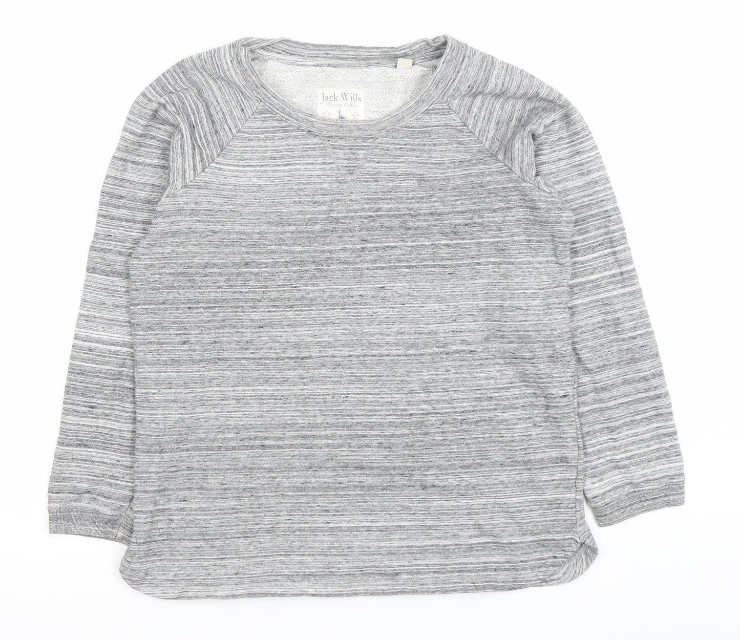 Jack Wills Women’s Grey Striped Pullover Sweatshirt UK 12 Cotton Crew Neck