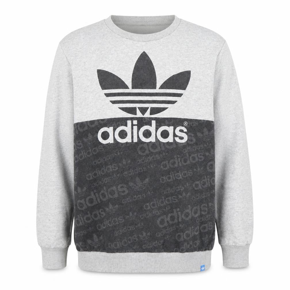 Adidas Mens Grey Crew Neck Sweatshirt M Logo Cotton Blend Pullover